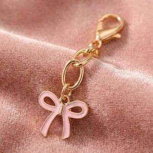 🎀NEW Set of 3❣️Bow Charm Gold & Pink Enamel Mini Bag Charm Zipper Pull Keychain